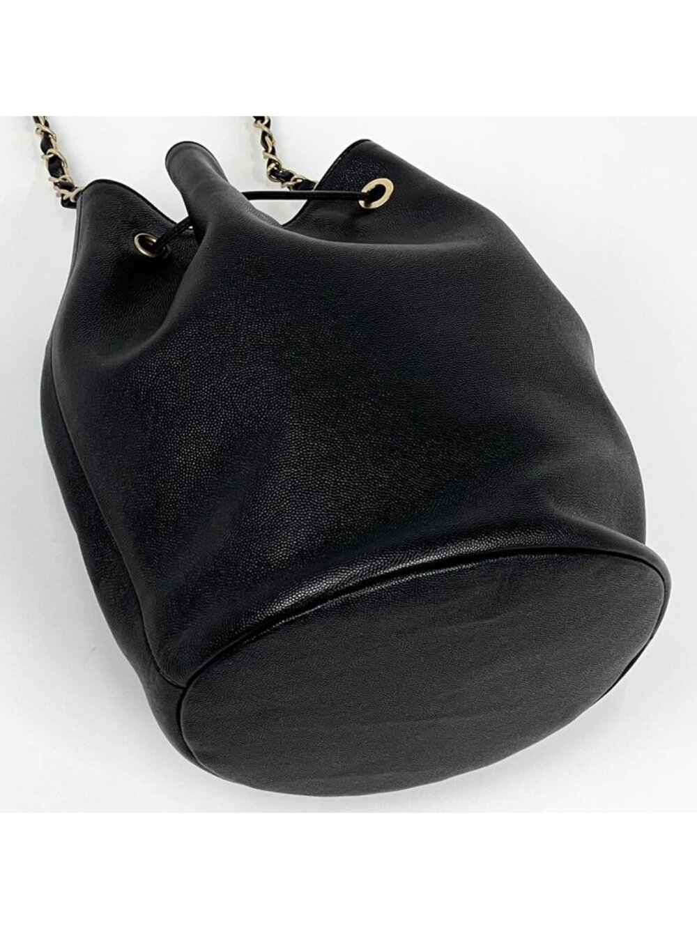 Chanel Deauville Shoulder Bag Studs Drawstring Caviar Leather Black - Picture 2 of 7